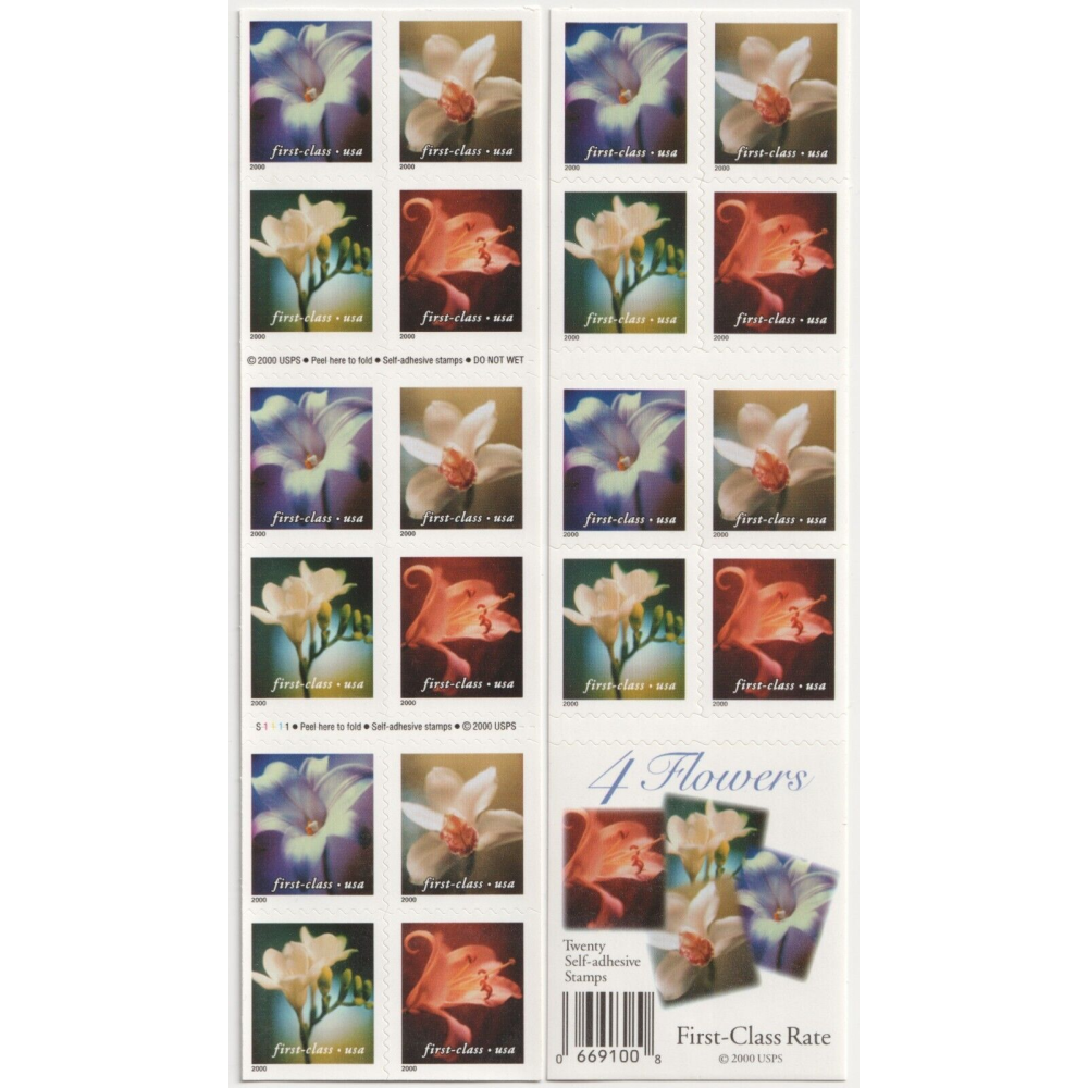 (2000) US 34c Self Adhesive Four Flowers First Class Stamps