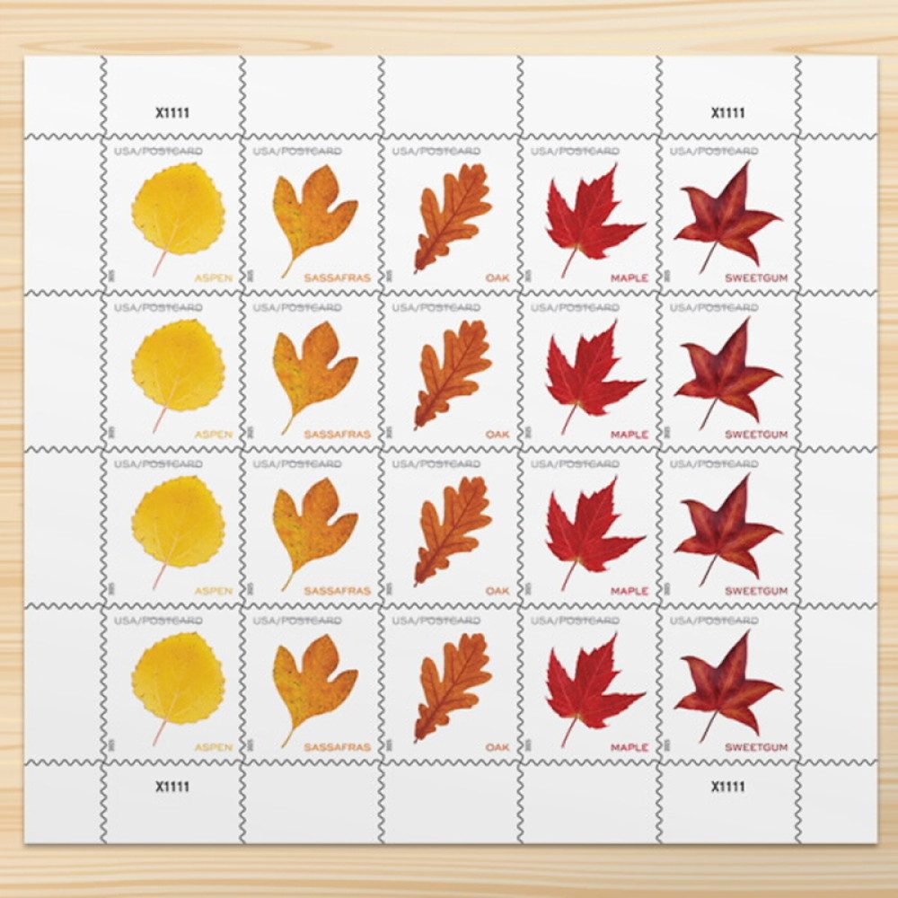 (2025) Vibrant Leaves Postcard Stamps, Sheet of 20 | Multiple Stamp Designs and Formats
