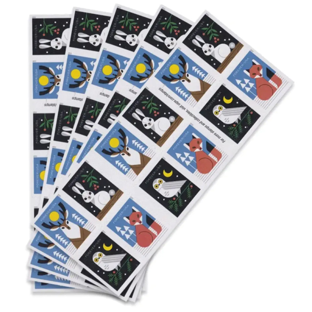 (2023) Winter Woodland Animals Forever Postage Stamps (a Deer, Fox, Rabbit, and Owl)