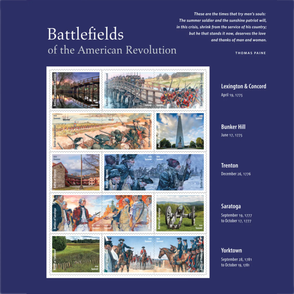 (2025) Battlefields of the American Revolution Stamps Sheet of 15