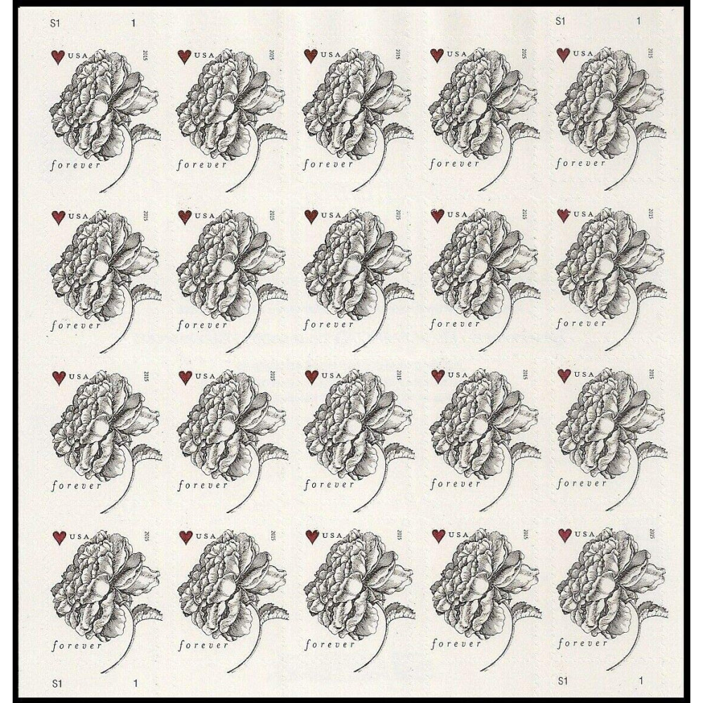 (2015) Vintage Rose Pane Wedding Forever Postage Stamps