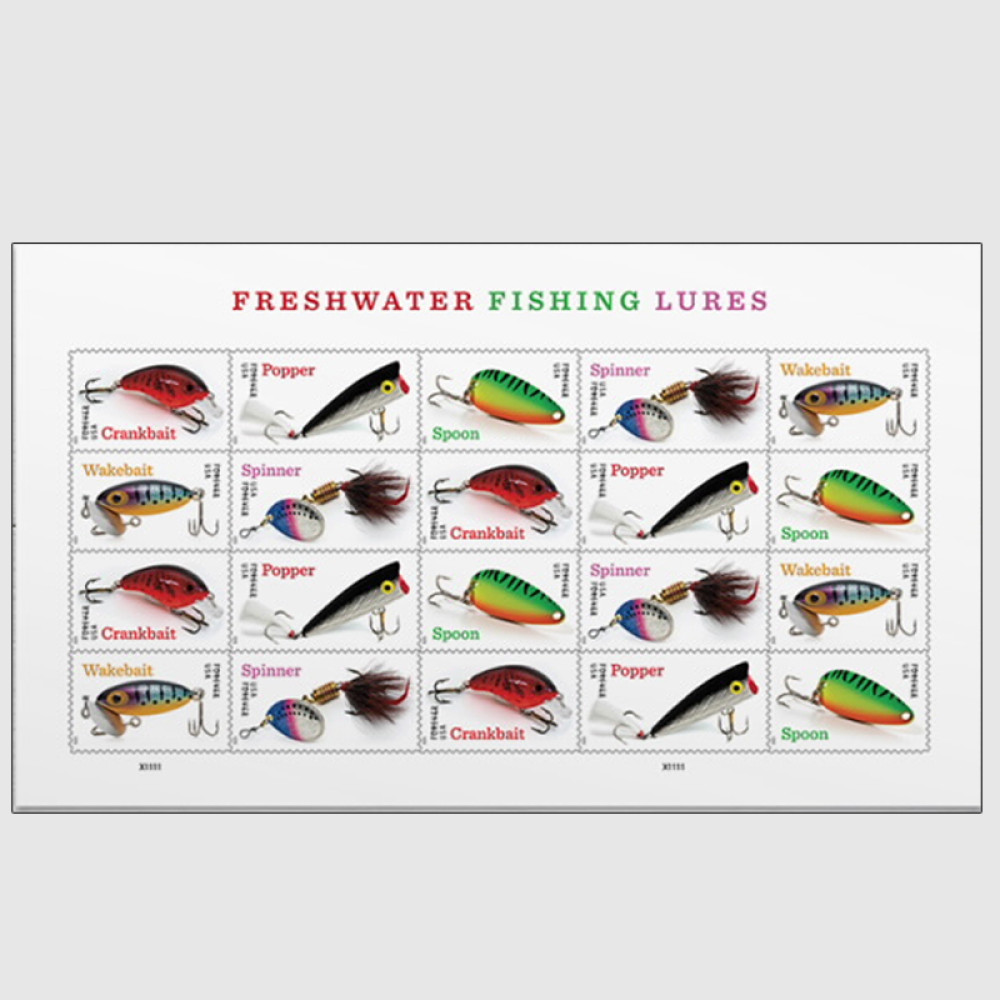(2025) Freshwater Fishing Lures Forever Stamps, Sheet of 20
