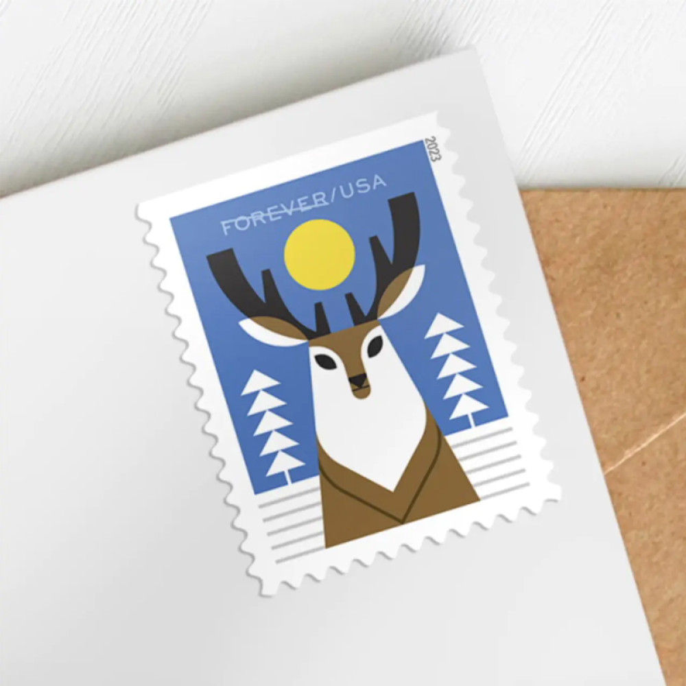 (2023) Winter Woodland Animals Forever Postage Stamps (a Deer, Fox, Rabbit, and Owl)